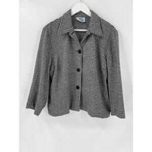 Rear Ends Vintage Jacket Large Black White Houndstooth Plaid Wool Blend Knit
